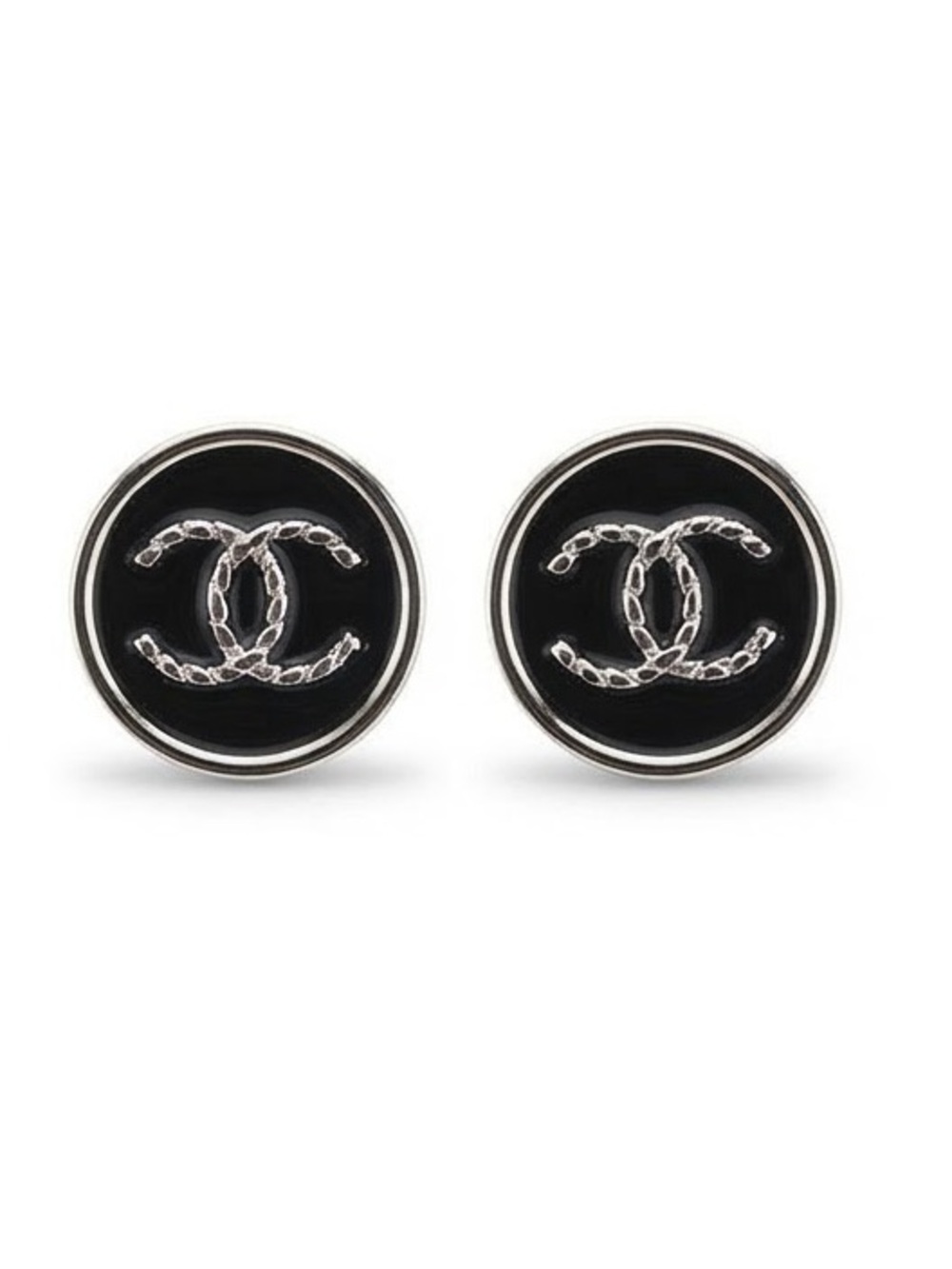 Black and Silver Tone Round Letter C Stud Earrings